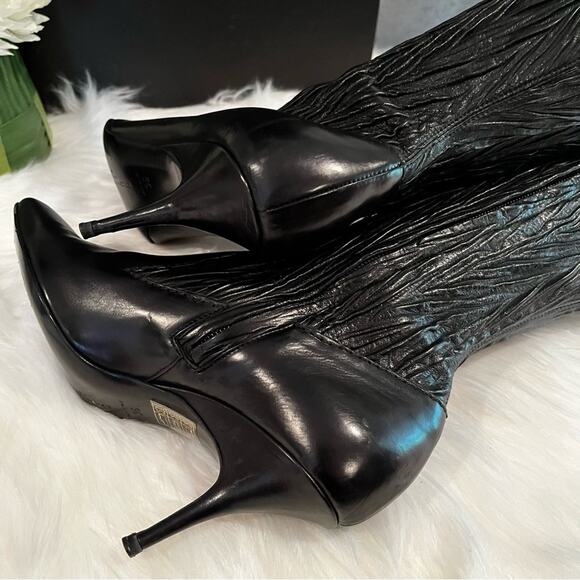 NEW Donna Karan Collection Waxed Calf Leather Laser Ribbed Boot Black Sz 36/6 … - Picture 13 of 16
